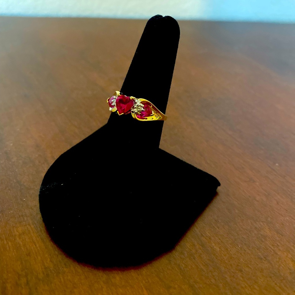 10k Gold Simulated Ruby Heart Ring - image 2